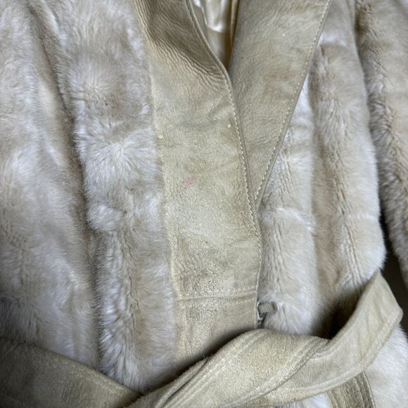 VTG Lilli Ann Faux Fur Trench Belt Rope Coat Jacket Women OS England Made 90s - Picture 15 of 16